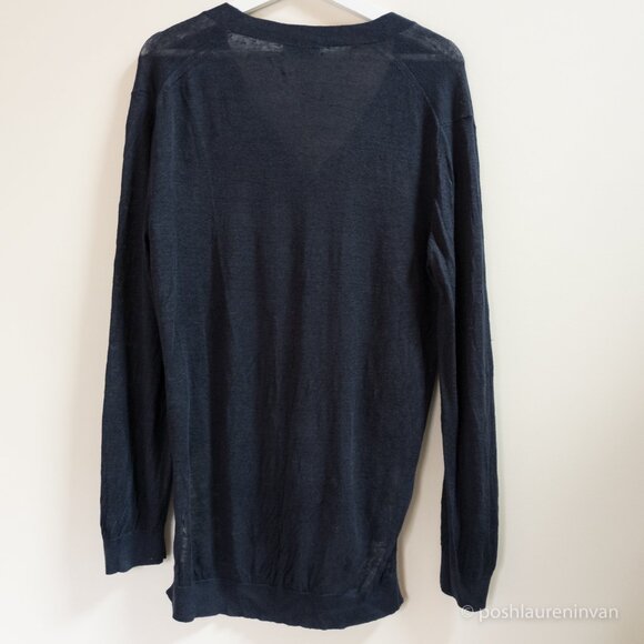 Aritzia Babaton V-Neck Midcentury 100% Linen Sweater – Navy – US Small - Picture 10 of 16